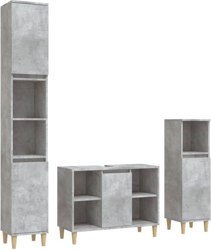 The Living Store Badmeubelset Betongrijs 80 x 33 x 60 cm Duurzaam materiaal Voldoende opbergruimte Houten poten