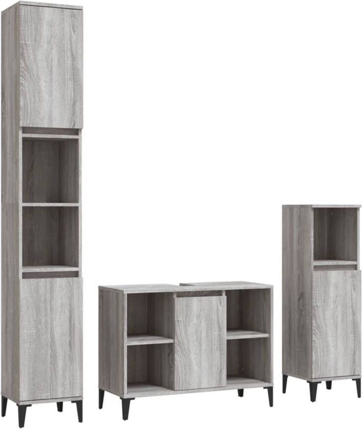 The Living Store Badmeubelset Grijs sonoma eiken 80x33x60 cm Duurzaam hout Veel opbergruimte Metalen voeten