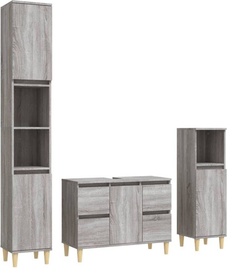 The Living Store Badmeubelset X Badkaastjes 80 x 33 x 60 cm Grijs Sonoma Eiken