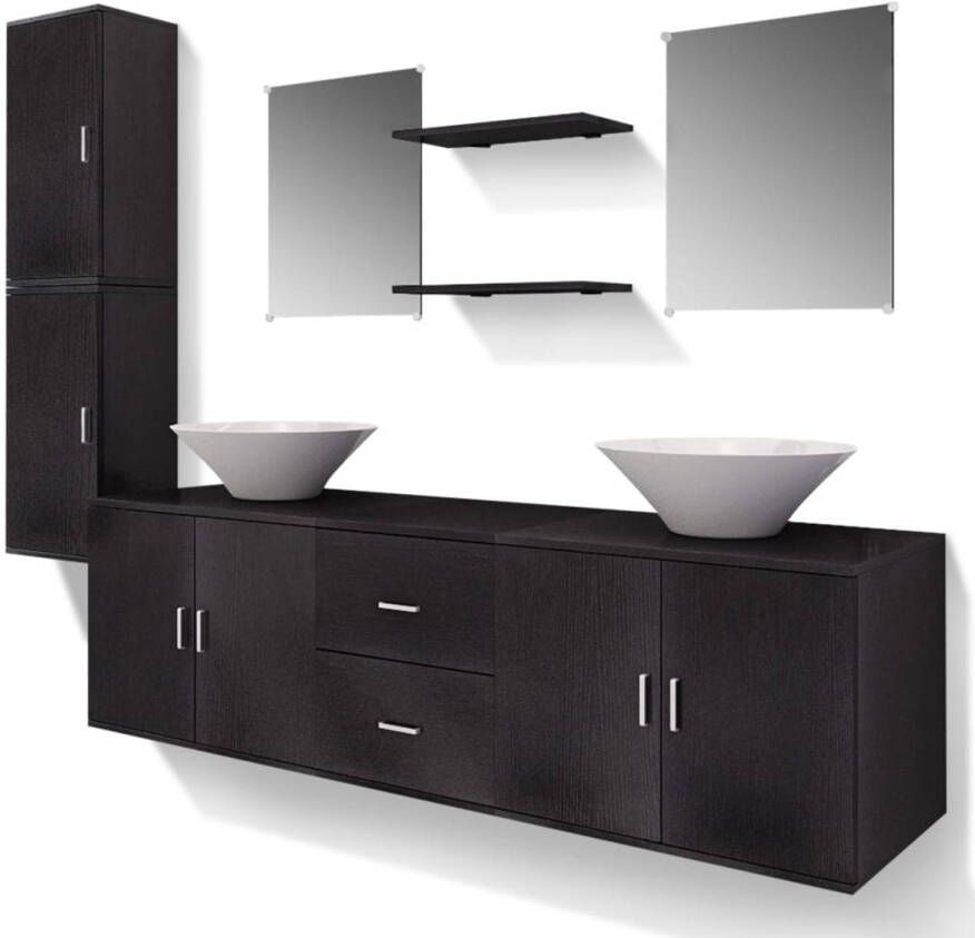 The Living Store Black Bathroom Furniture Set 1 Wall-mounted Vanity Cabinet 2 Wall Cabinets 2 Mirrors 2