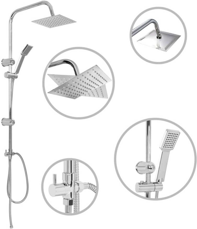 The Living Store Dubbele Doucheset 200x200mm Regendouche en Handdouche Zilver RVS en ABS