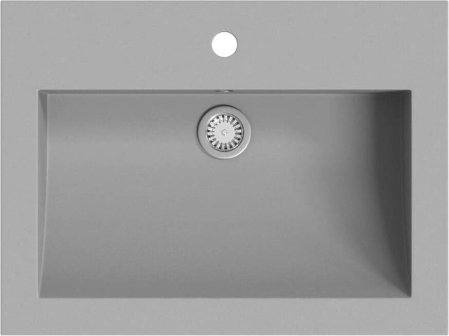 The Living Store Geglazuurde granieten wasbak 600x450x120 mm Grijs Met overloop 80% kwarts en 20% hars