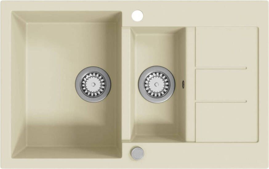 The Living Store Granieten Keukengootsteen 800 x 500 x 306 mm Beige Hittebestendig Inclusief zeefje