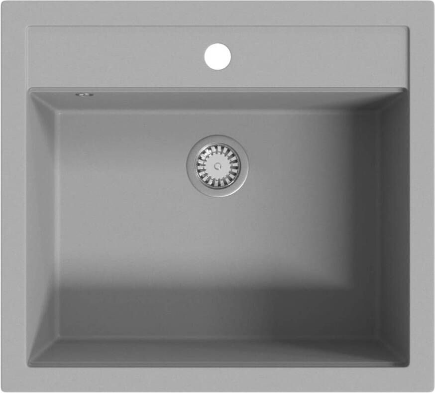 The Living Store Granieten Keukengootsteen Grijze 565 x 510 x 306 mm (L x B x D) Hittebestendig Krasbestendig