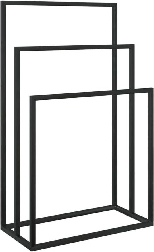The Living Store Handdoekenrek Vrijstaand 3 Niveaus Zwart 48x24x79 cm Hoogwaardig ijzer