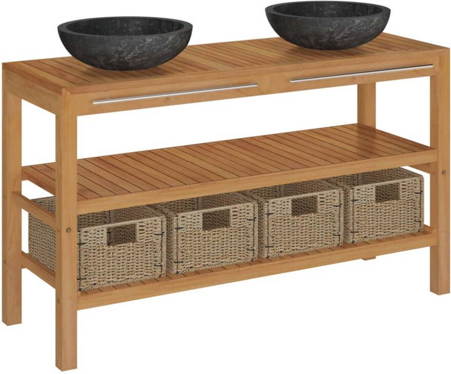 The Living Store Houten wastafelkast 132 x 45 x 75 cm 2 wastafels 4 manden