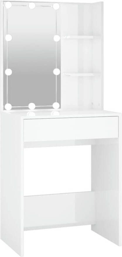 The Living Store Kaptafel Asymmetrisch Hoogglans wit 60x40x140cm LED-verlichting Duurzaam hout