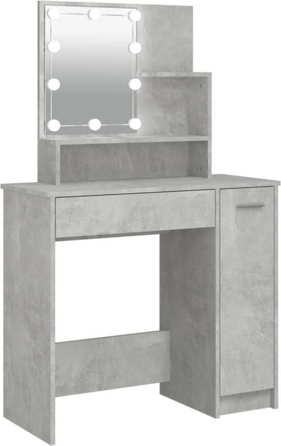 The Living Store Kaptafel Betongrijs 86.5x35x136 cm Duurzaam hout LED-verlichting Opbergruimte