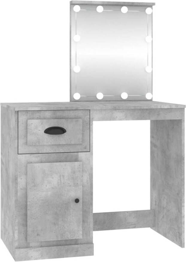 The Living Store Kaptafel Betongrijs 90 x 50 x 132.5 cm LED-verlichting Duurzaam hout Voldoende opbergruimte