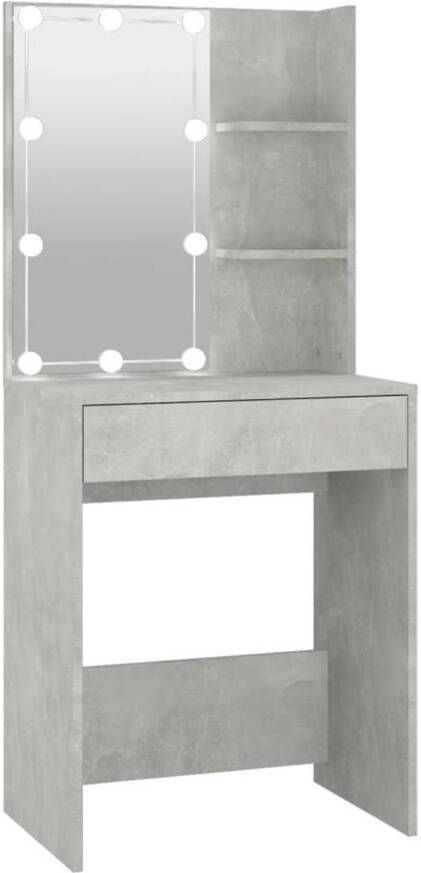 The Living Store Kaptafel Betongrijs Voldoende opbergruimte 60 x 40 x 140 cm LED-verlichting met USB Duurzaam