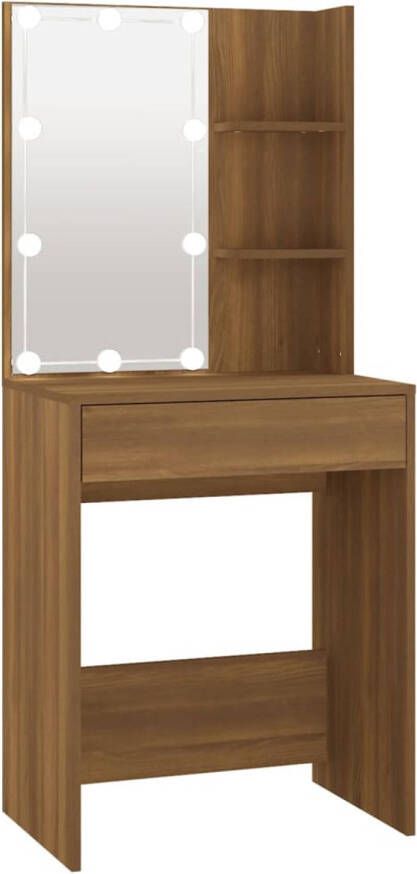 The Living Store Kaptafel Bruineiken 60 x 40 x 140 cm Duurzaam hout LED-verlichting Voldoende opbergruimte