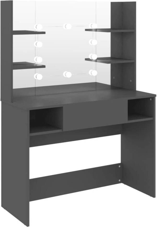 The Living Store Kaptafel Deluxe Grijs 100 x 40 x 135 cm met LED-lampen