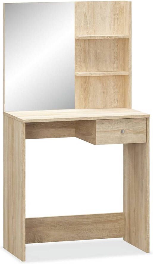 The Living Store Kaptafel Eiken 75 x 40 x 141 cm Spiegel Lade en Schappen