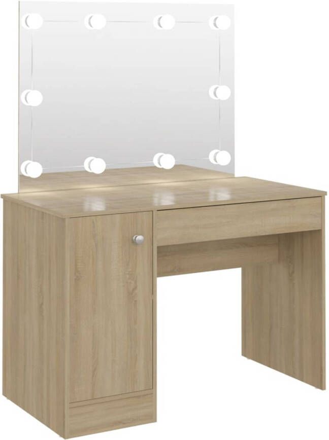 The Living Store Kaptafel Eiken MDF 110 x 55 x 145 cm Met LED-lampen