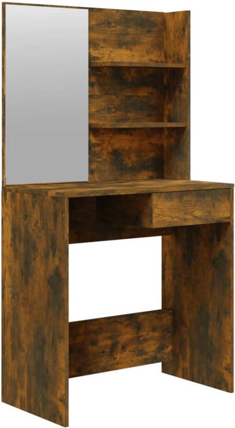 The Living Store Kaptafel Gerookt Eiken 74.5 x 40 x 141 cm Met Kaptafelspiegel