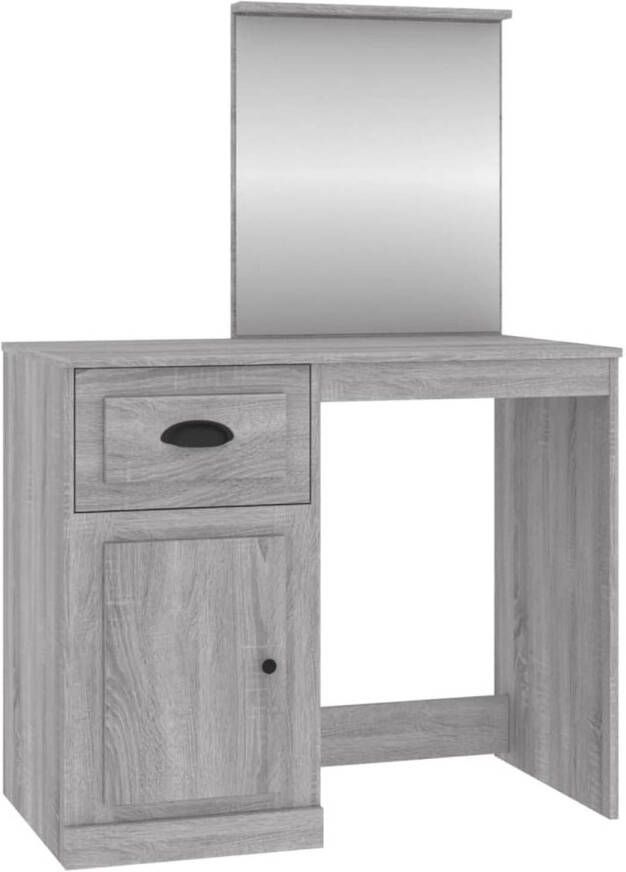 The Living Store Kaptafel Grijs Sonoma Eiken 90 x 50 x 132.5 cm Met Spiegel en Opbergruimte