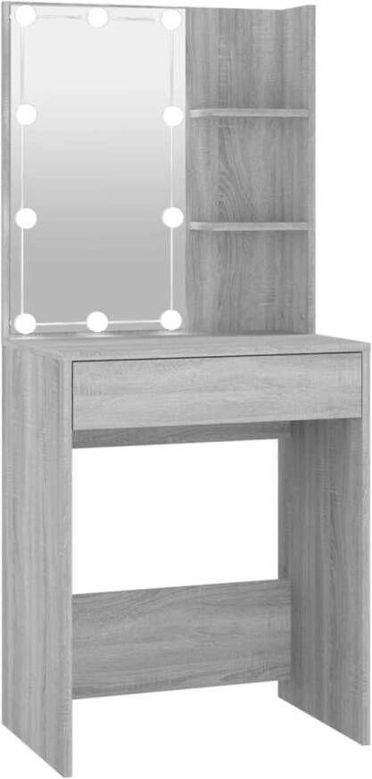 The Living Store Kaptafel Hollywood Grijs Sonoma Eiken 60x40x140 cm LED Verlichting Duurzaam Hout