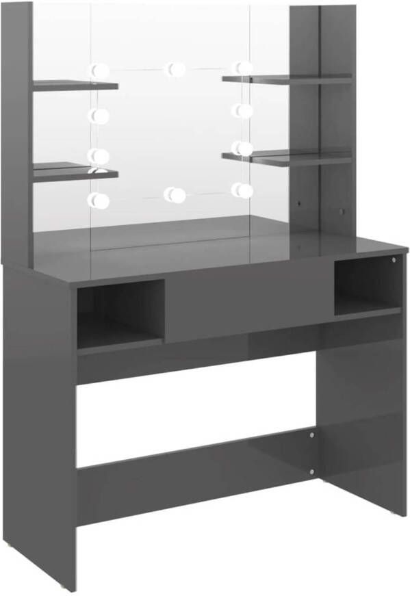 The Living Store Kaptafel LED verlicht MDF 100 x 40 x 135 cm Glanzend grijs