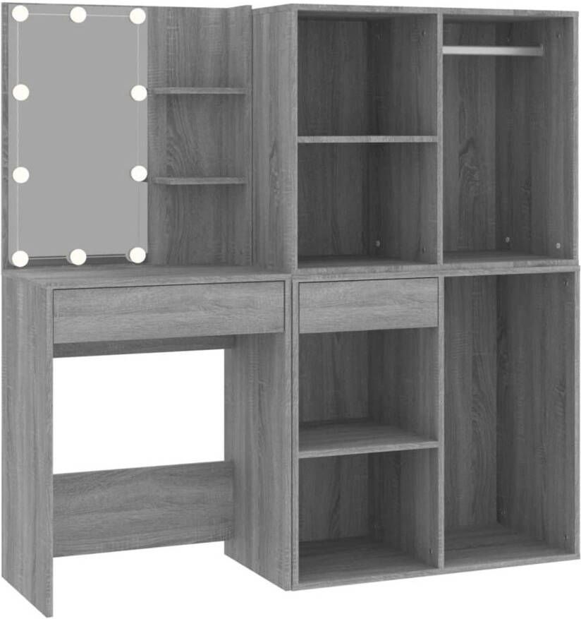 The Living Store Kaptafel met LED Grijs Sonoma Eiken H60x40x140cm Inclusief boven- en onderkast