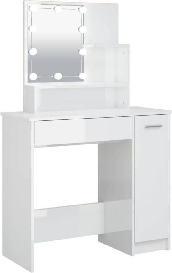 The Living Store Kaptafel Modern Make-uptafel met LED-verlichting 86.5 x 35 x 136 cm Hoogglans wit Duurzaam