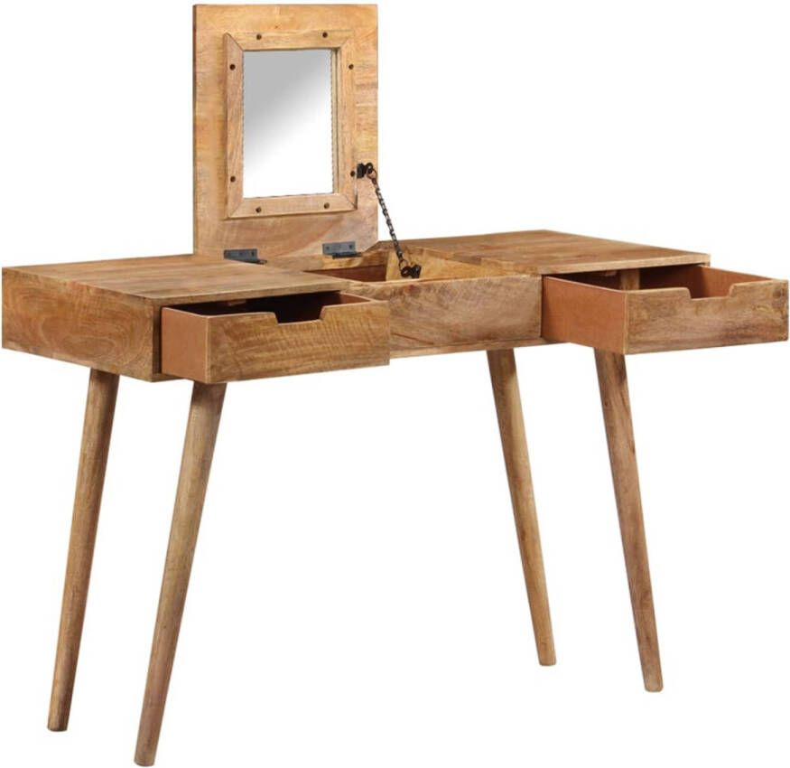 The Living Store Kaptafel Modern Massief Mangohout 112x45x76 cm 2 lades 4 vakken spiegel