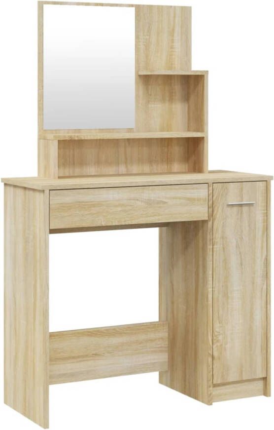 The Living Store Kaptafel Sonoma Eiken 86.5x35x136 cm Hoogwaardig Met Spiegel Voldoende Opbergruimte