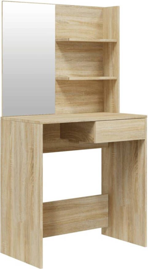 The Living Store Kaptafel Sonoma Eiken Bewerkt Hout 74.5 x 40 x 141 cm Make-up Spiegel