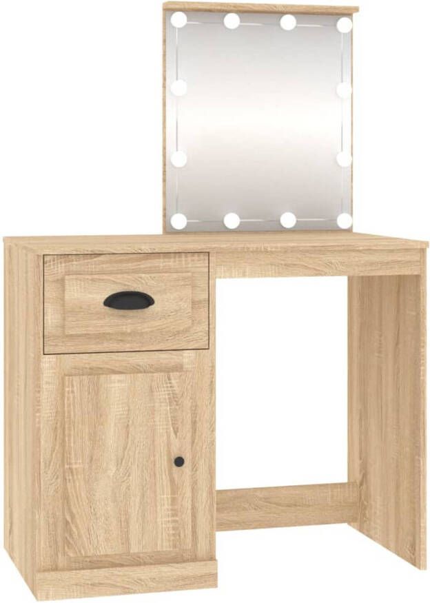 The Living Store Kaptafel Sonoma Eiken Bewerkt Hout en Acryl 90 x 50 x 132.5 cm LED Verlichting met USB