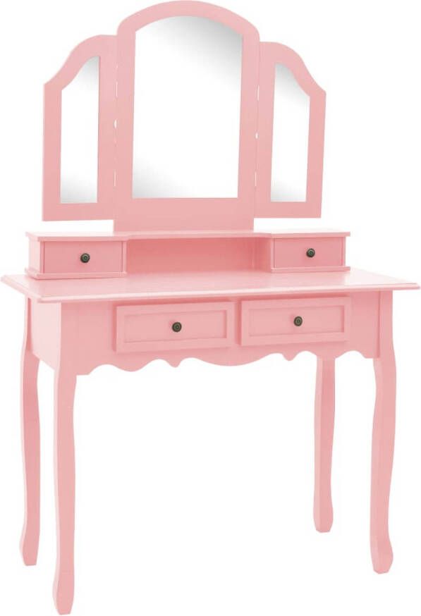 The Living Store Kaptafel Victoriaanse Stijl Roze 100 x 40 x 75 146 cm 3-in-1 Tafelspiegel 4 Lades Inclusief