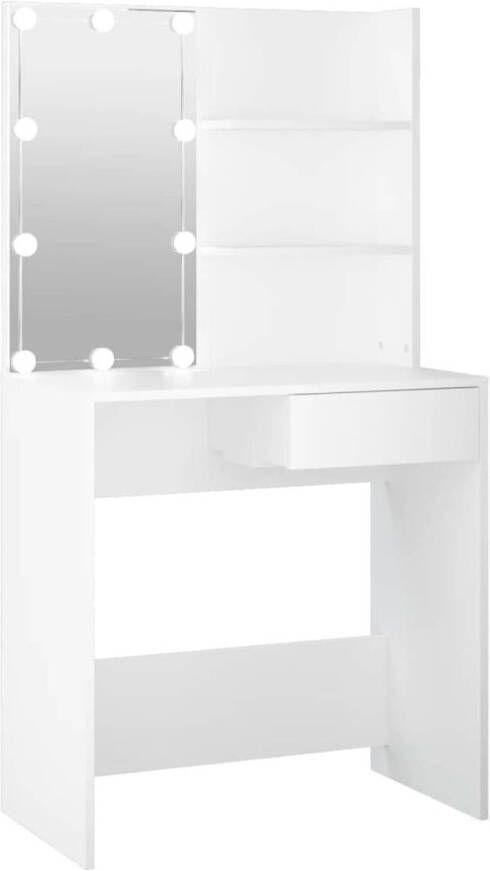 The Living Store Kaptafel Wit 74.5 x 40 x 141 cm LED-verlichting Opbergruimte