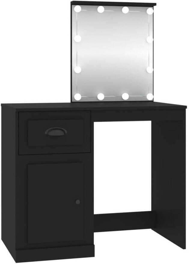 The Living Store Kaptafel Zwart 90 x 50 x 132.5 cm LED-verlichting Opbergruimte