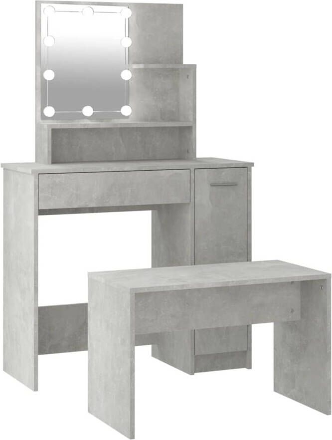 The Living Store Kaptafelset Betongrijs Hout Acryl 86.5 x 35 x 136 cm Met LED-verlichting