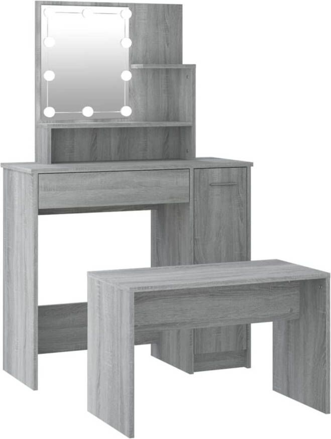 The Living Store Kaptafelset Grijs Sonoma Eiken 86.5 x 35 x 136 cm LED-verlichting Bewerkt hout