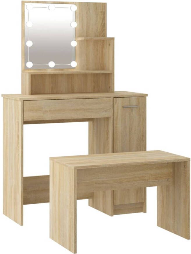 The Living Store Kaptafelset Sonoma Eiken Bewerkt hout 86.5 x 35 x 136 cm (B x D x H) LED-verlichting