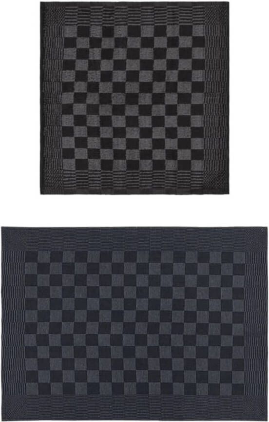 The Living Store Keukendoeken Set van 10 100% katoen Zwart Grijs 50 x 70 cm (L x B) absorberend