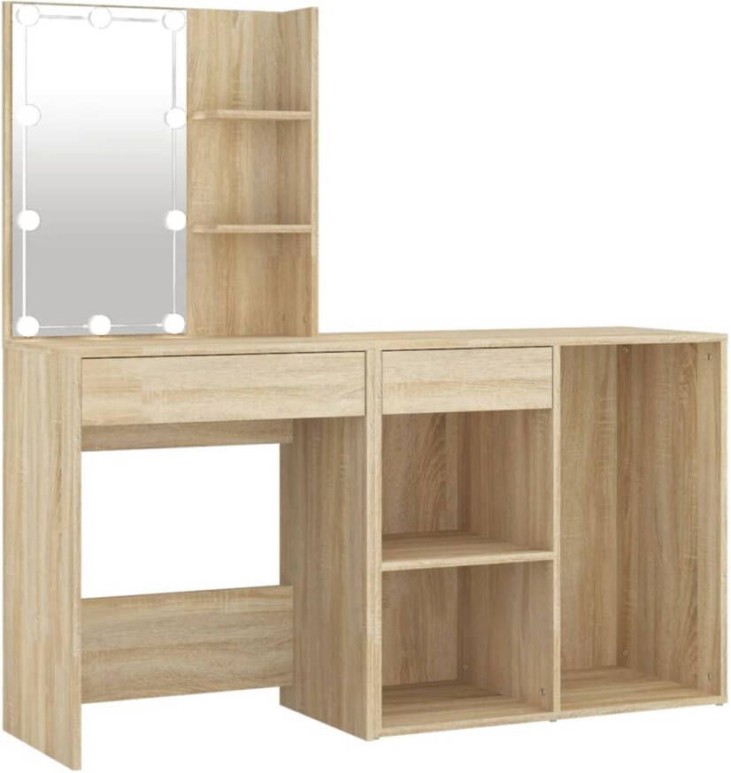 The Living Store LED Kaptafel Sonoma Eiken 60x40x140 cm Inclusief Kast