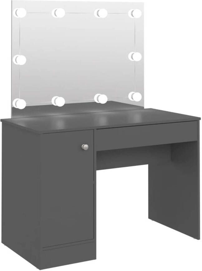 The Living Store Opmaaktafel Grijs MDF 110x55x145cm Inclusief LED-lamp