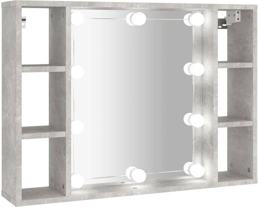 The Living Store Spiegelkast Betongrijs 76x15x55 cm LED-verlichting