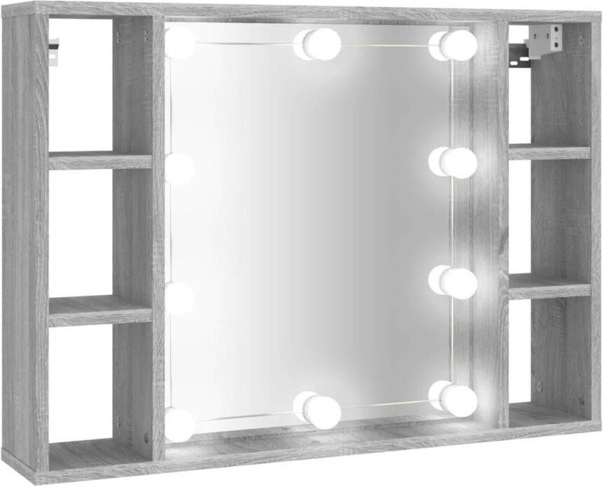 The Living Store Spiegelkast LED-verlichting Wandgemonteerd 76 x 15 x 55 cm Grijs Sonoma Eiken