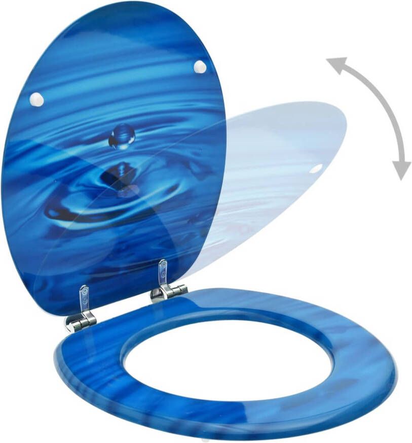 The Living Store Toiletbril MDF Chroom-zinklegering 42.5 x 35.8 cm Blauw waterdruppel-ontwerp