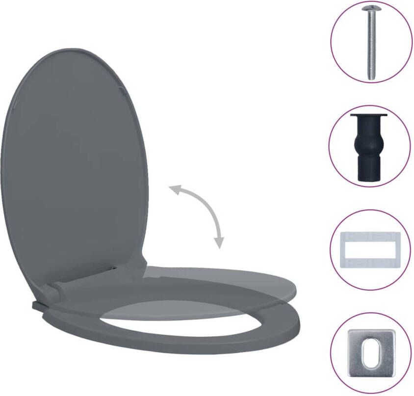 The Living Store Toiletbril Ovaal Grijs 46 x 34 cm Soft-close Quick-release