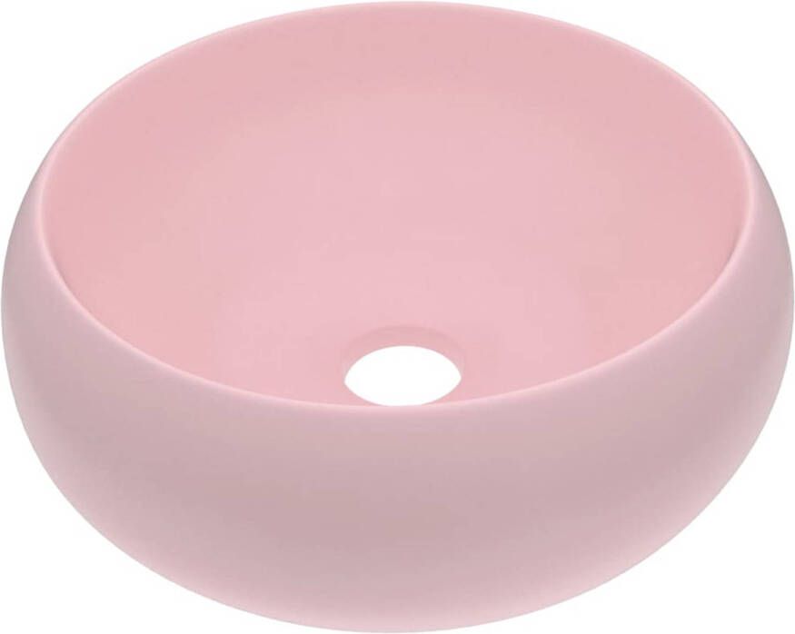 The Living Store Vessel Sink Round Ceramic 400x150 mm Matte Pink