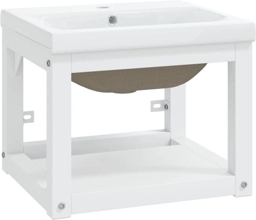 The Living Store Wandframe Wastafel Wit Keramiek 42x39x18cm Met overloop Montage vereist