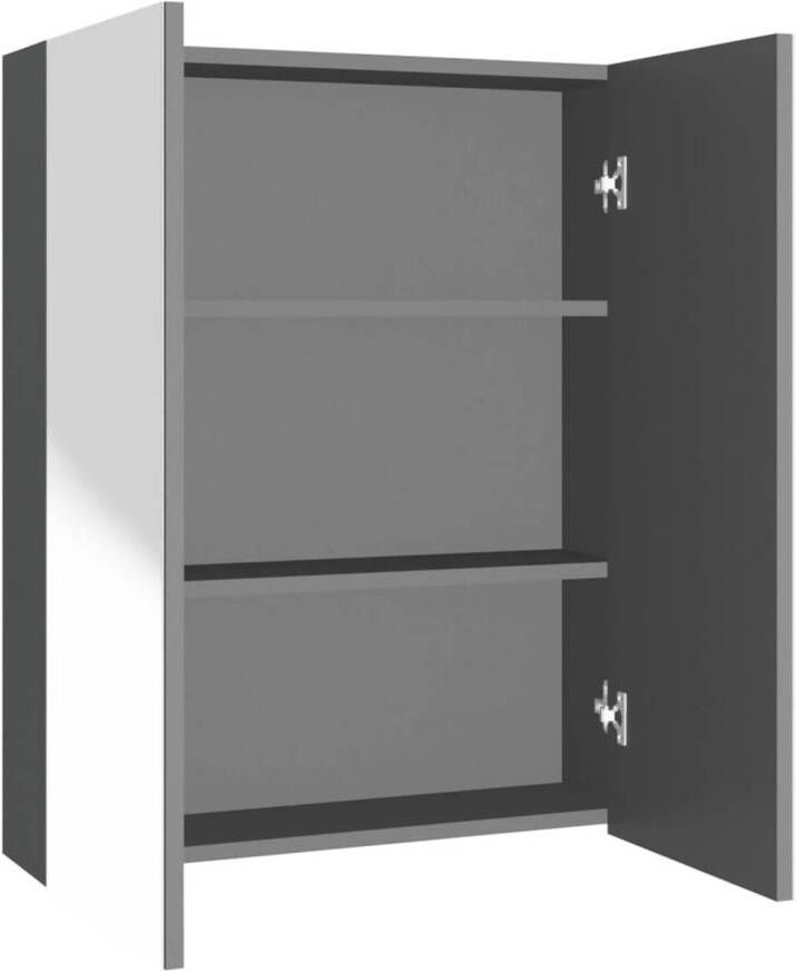 The Living Store Wandspiegelkast Antraciet 60 x 15 x 75 cm MDF met melamine-oppervlak en glas