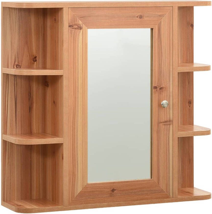 The Living Store Wandspiegelkast Eiken en Zilver 66 x 17 x 63 cm 8 vakken MDF met melamine-oppervlak en glas