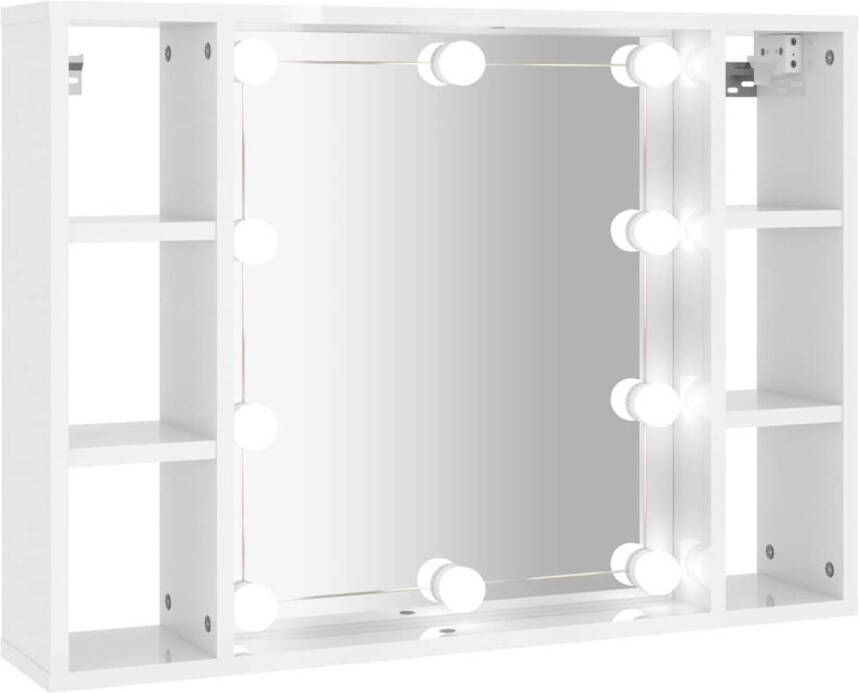 The Living Store Wandspiegelkast LED-verlichting Make-upspiegel Hoogglans wit 76 x 15 x 55 cm
