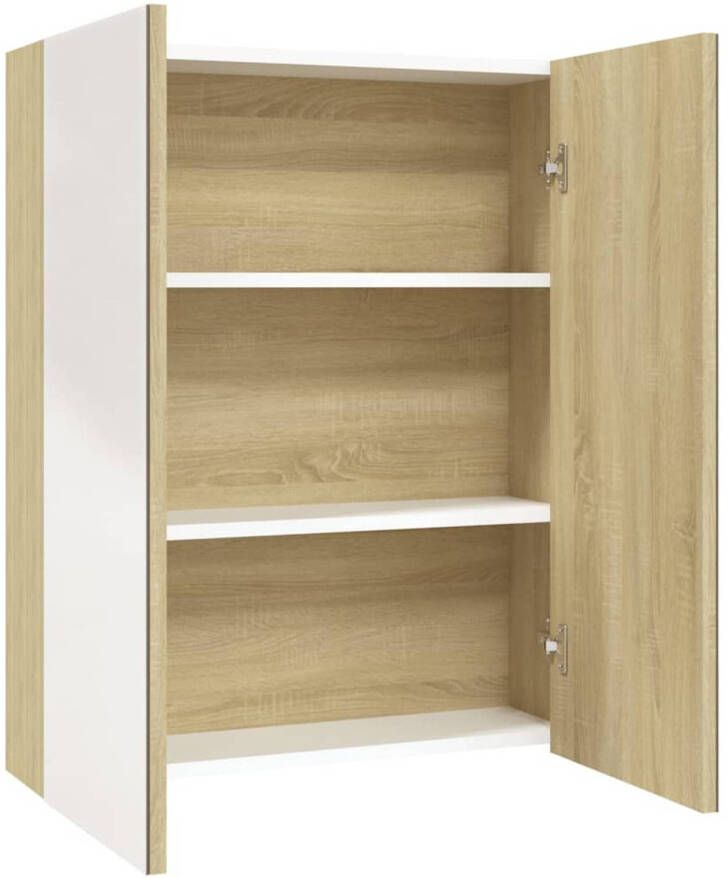 The Living Store wandspiegelkast MDF met melamine-oppervlak en glas 60 x 15 x 75 cm wit en eiken