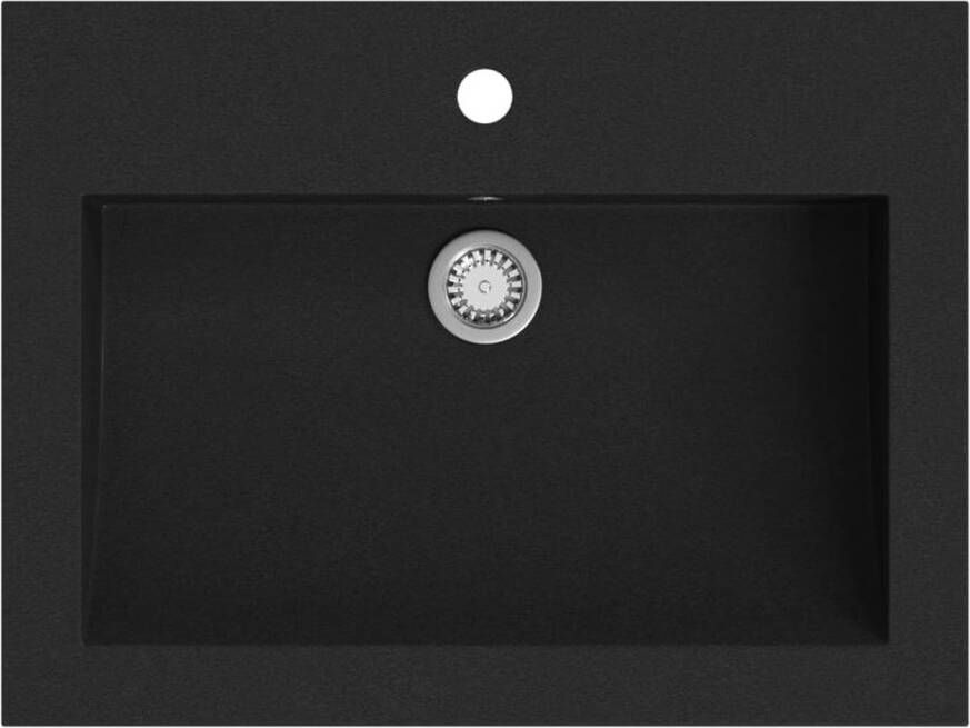 The Living Store Wasbak Graniet Zwart 600 x 450 x 120 mm Met Overloop Kraangat 35 mm