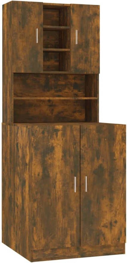 The Living Store Wasmachinekast Gerookt eiken Bewerkt hout 71x71.5x181.5cm 10 vakken