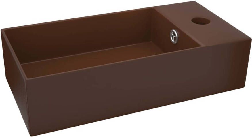 The Living Store Wastafel Donkerbruin Keramiek 480 x 250 x 150 mm Inclusief overloop Op een blad Exclusief